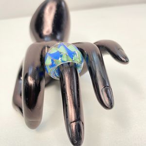 Glass Art Dome Ring Blue And Green Wavelengths In Clear Base Sz 6